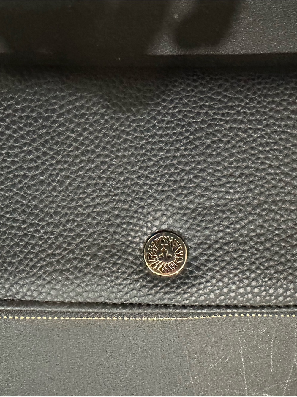 Anne Klein Black Pebbled Leather Wallet with Gold-Tone Logo Button
